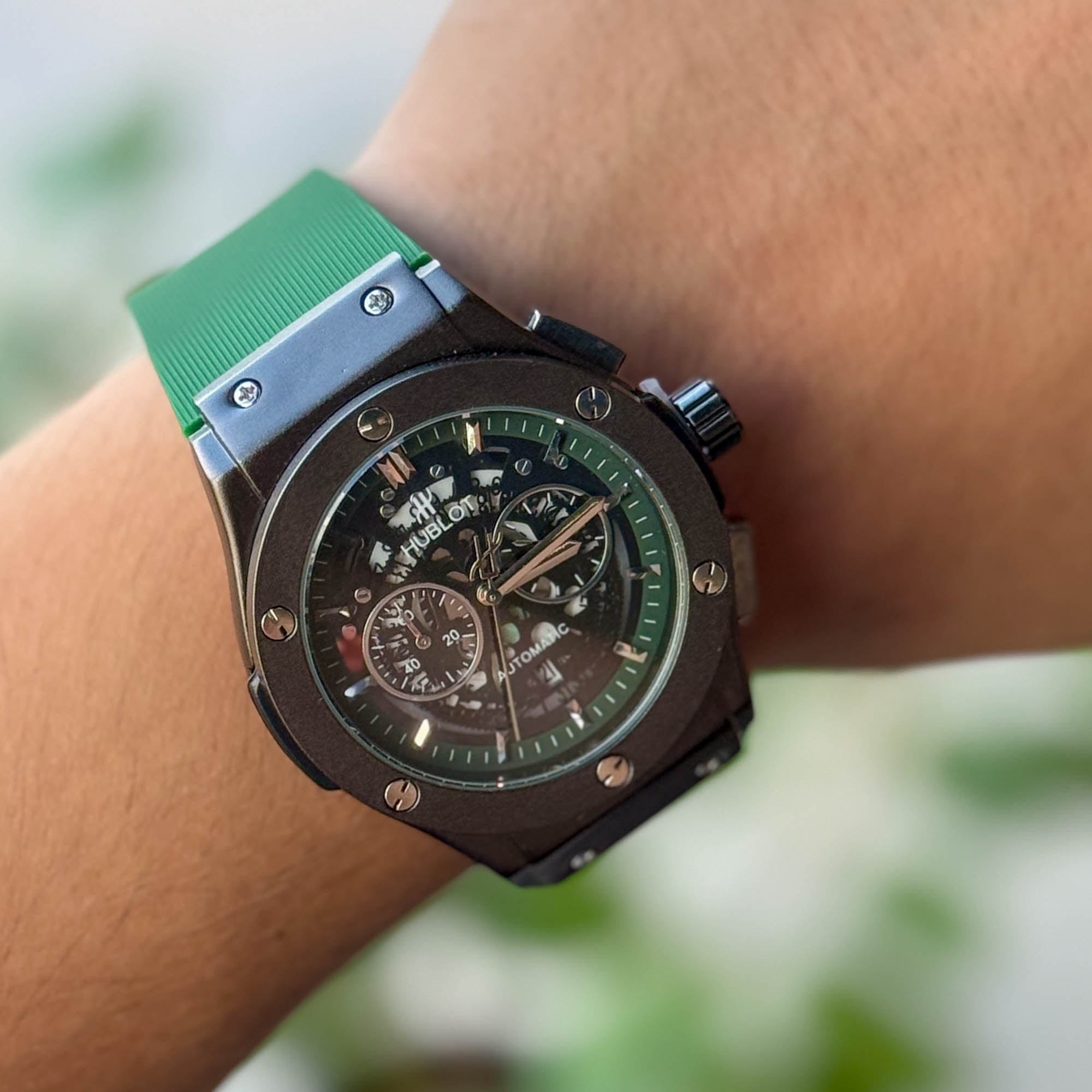 RELOJ HUBL0T SPORT VERDE X NEGRO  HOMBRE