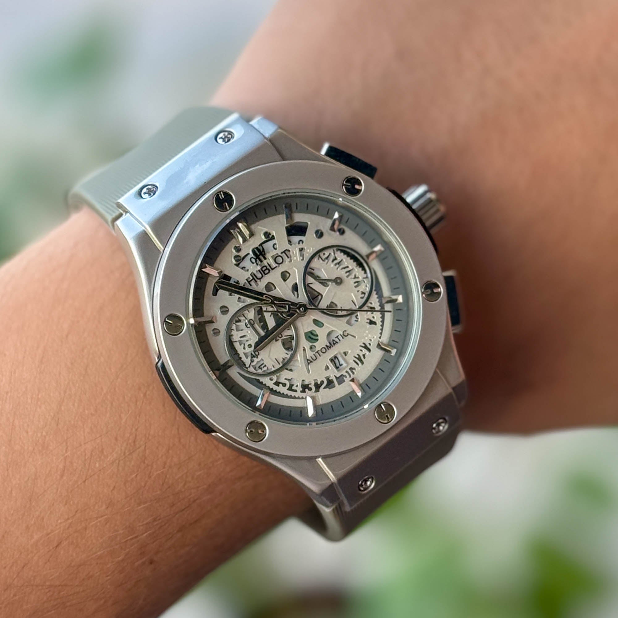 RELOJ HUBL0T SPORT OLIVA X BLANCO  HOMBRE