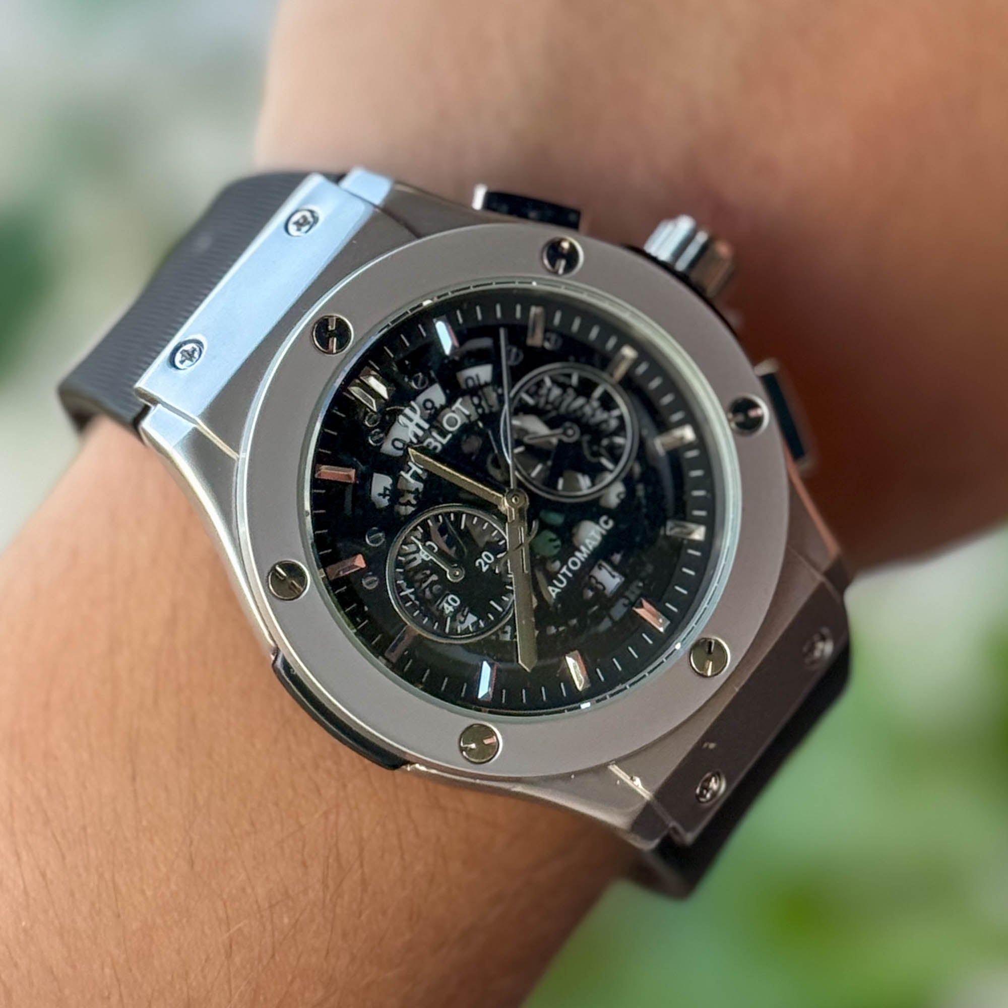 RELOJ HUBL0T SPORT NEGRO X PLATEADO HOMBRE