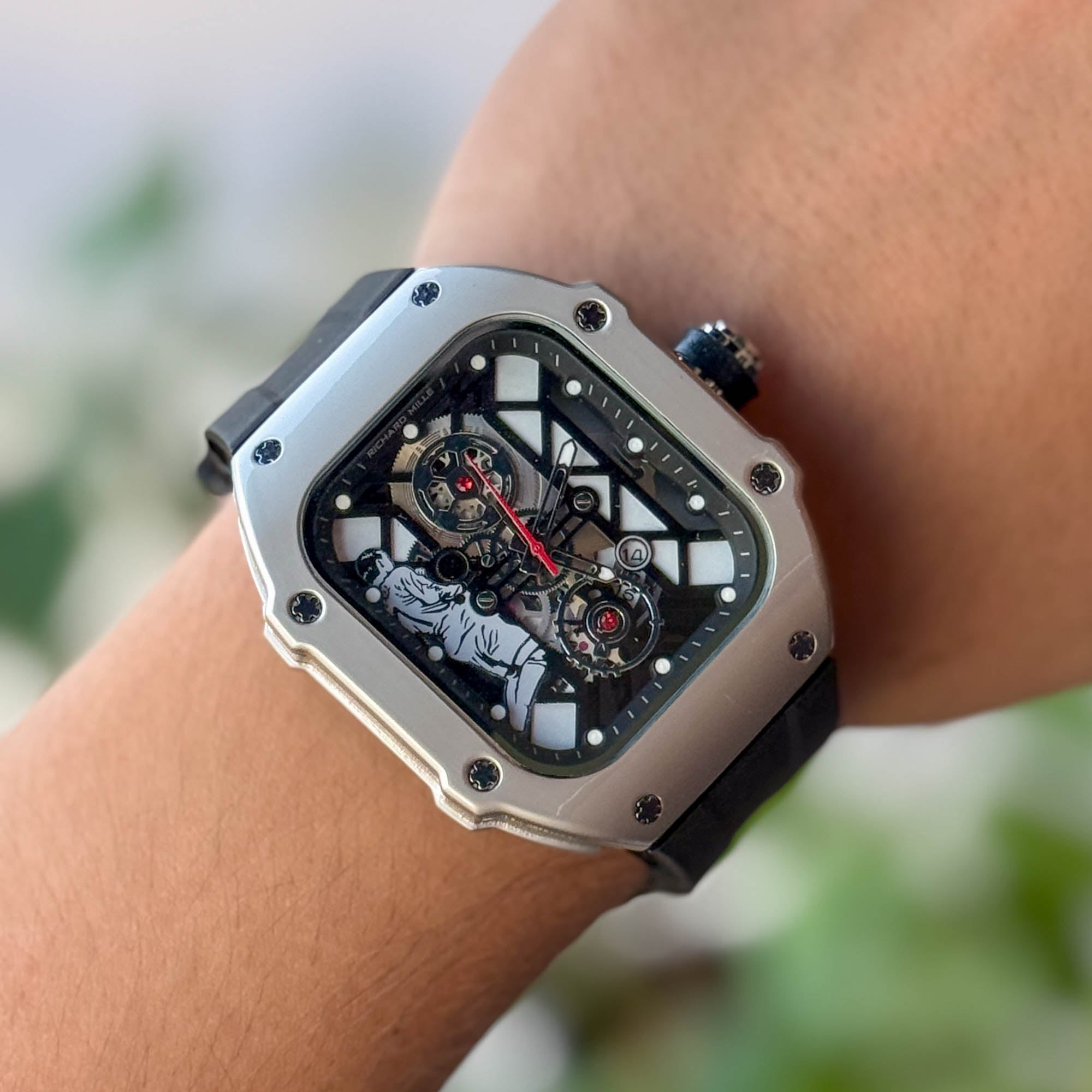 RELOJ R1CH4RD GOMA NEGRO X PLATEADO HOMBRE