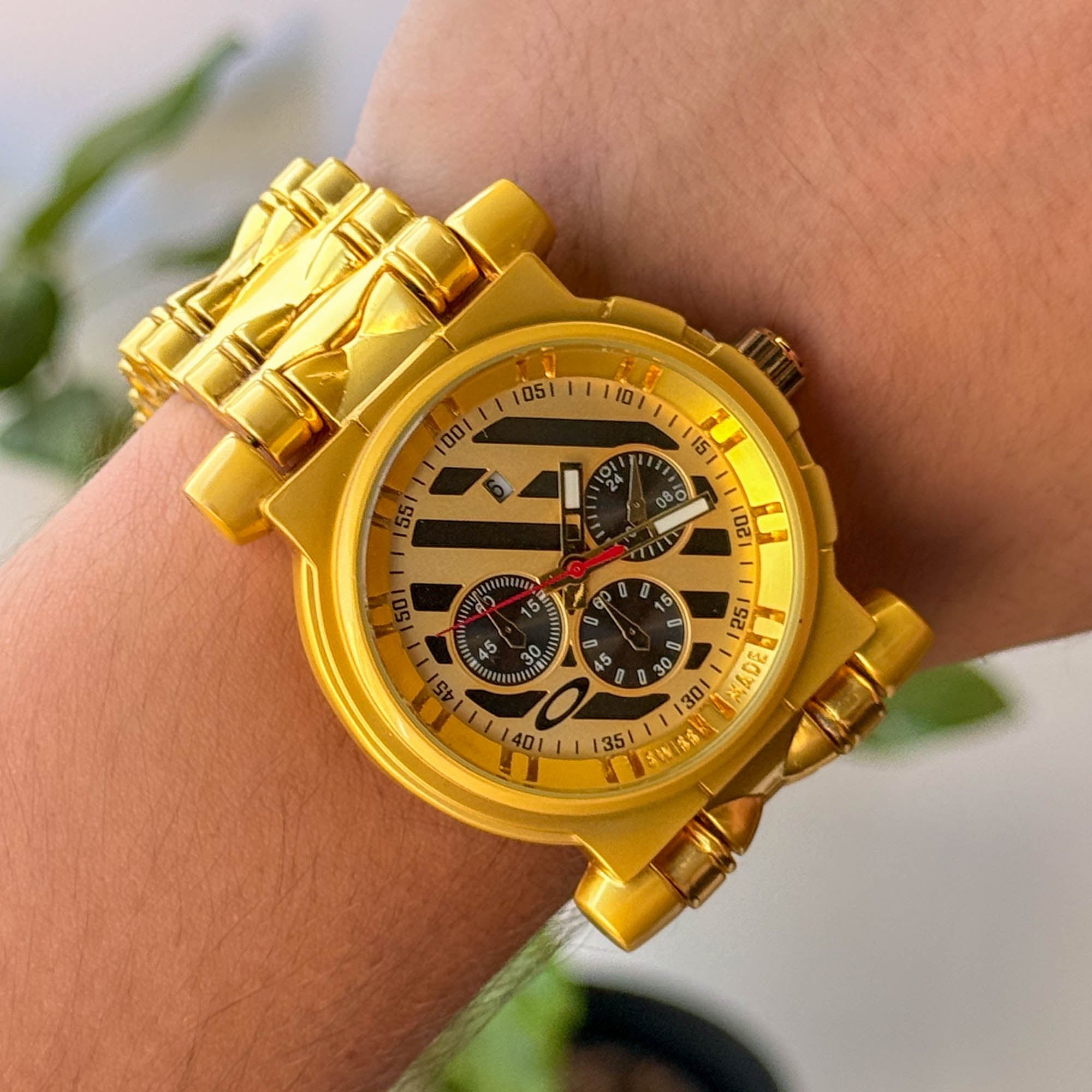 RELOJ 0KL3Y  METALICO DORADO X  NEGRO  HOMBRE
