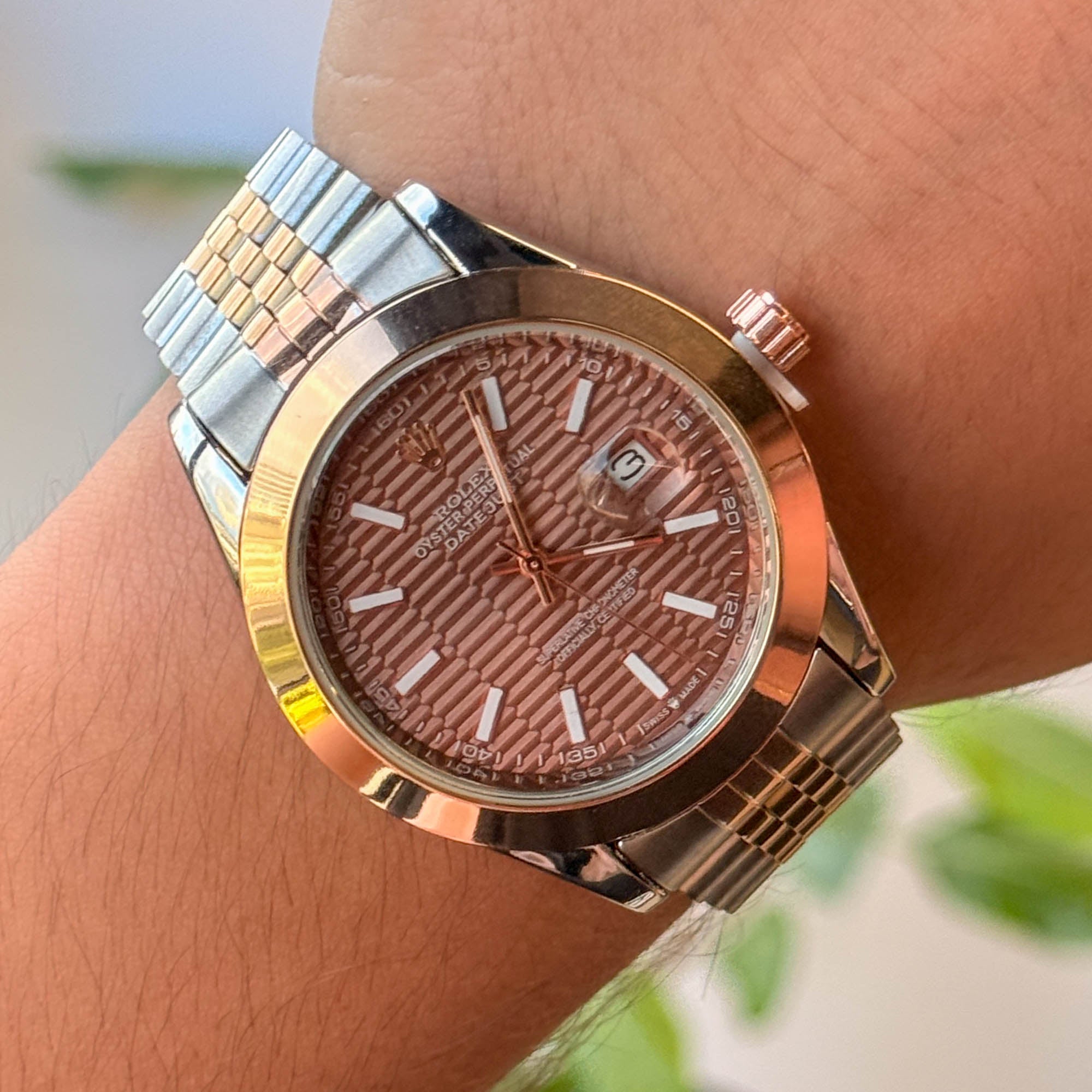 RELOJ R0L3X  METALICO ESTILO 3 BICOLOR FONDO BLANCO HOMBRE
