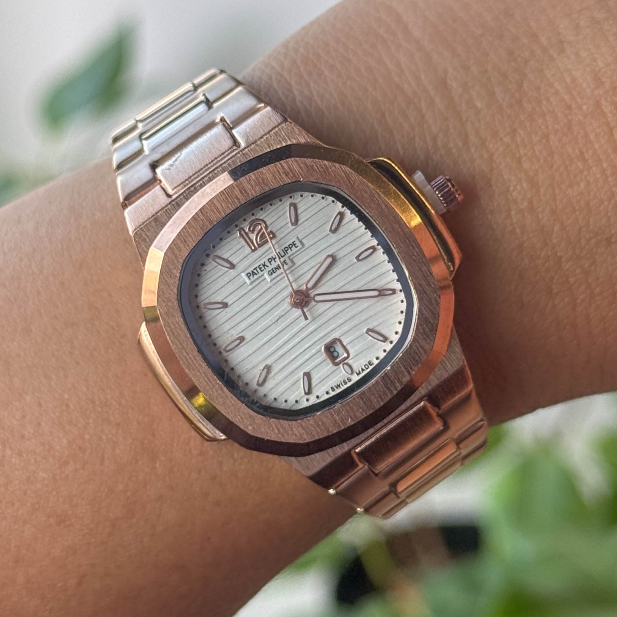 RELOJ P4T3K METALICO  ORO ROSA FONDO BLANCO   DAMA