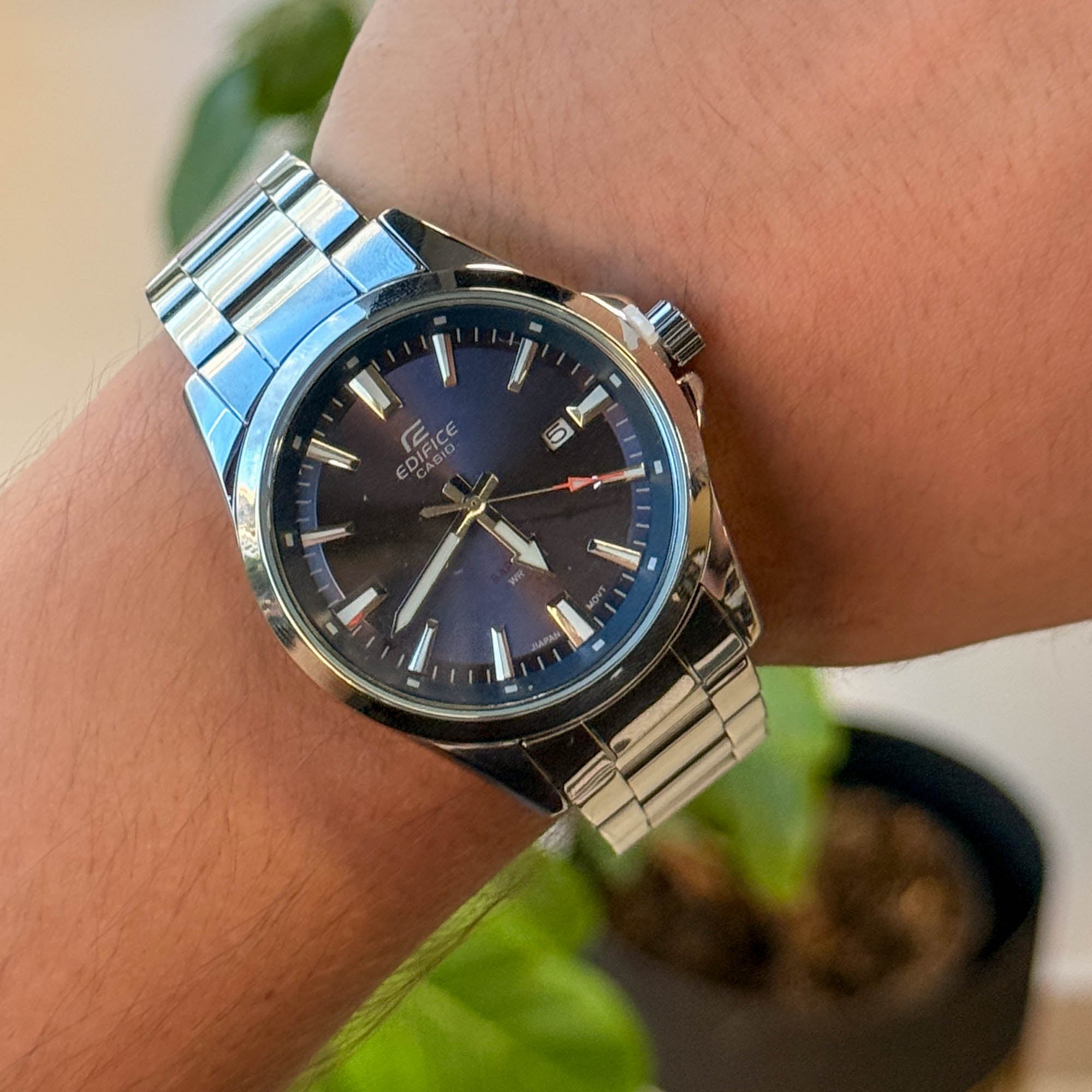 RELOJ CAS10 ED1F1C3 PLATEADO FONDO AZUL HOMBRE