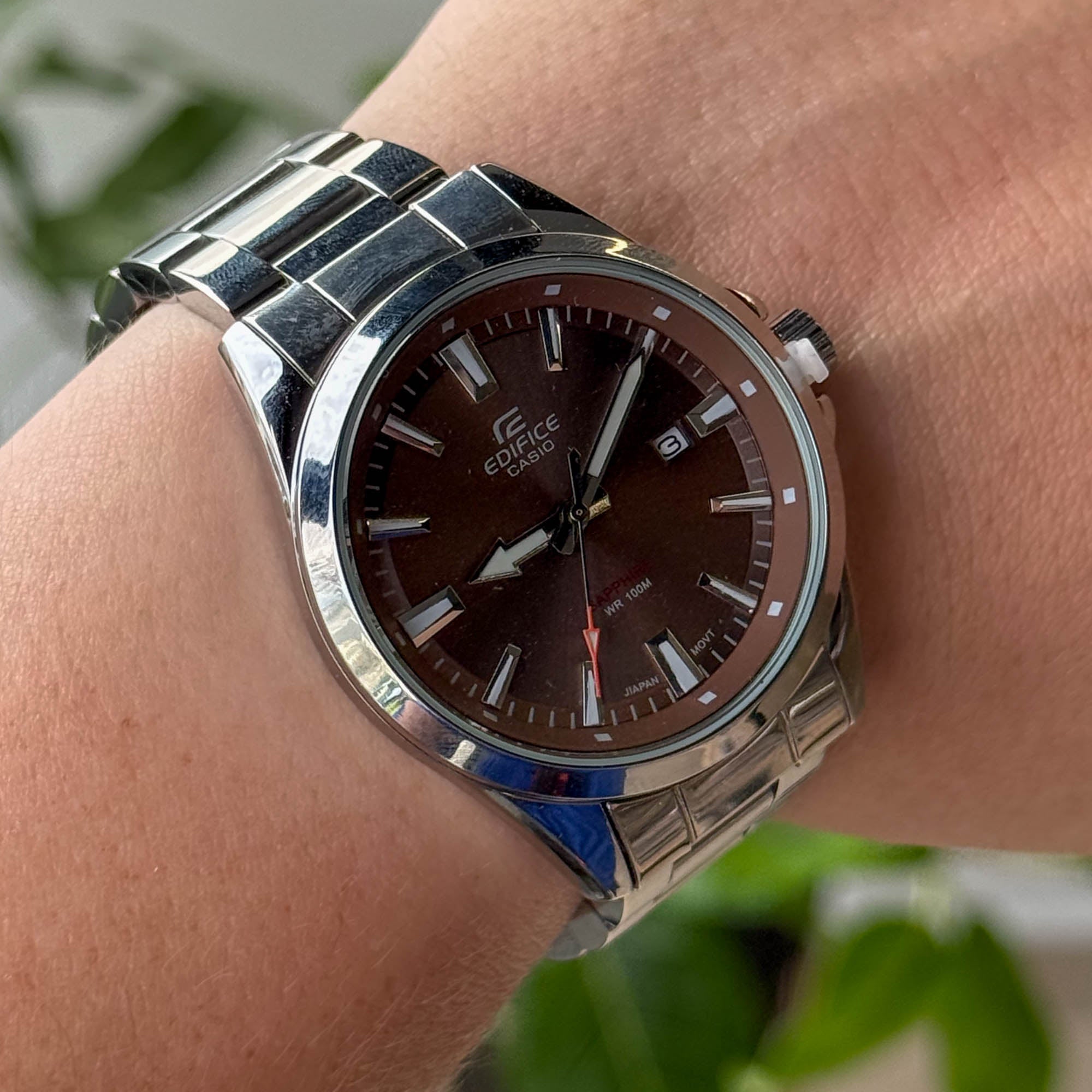 RELOJ CAS10 ED1F1C3 PLATEADO X  CAFE HOMBRE