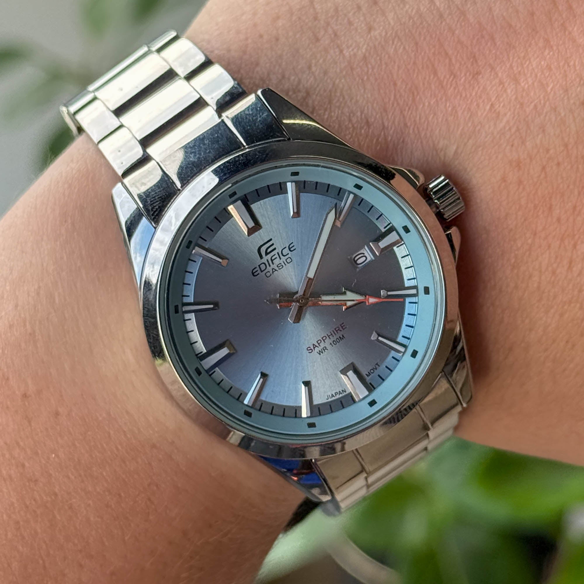 RELOJ CAS10 ED1F1C3 PLATEADO X AGUA MARINA HOMBRE