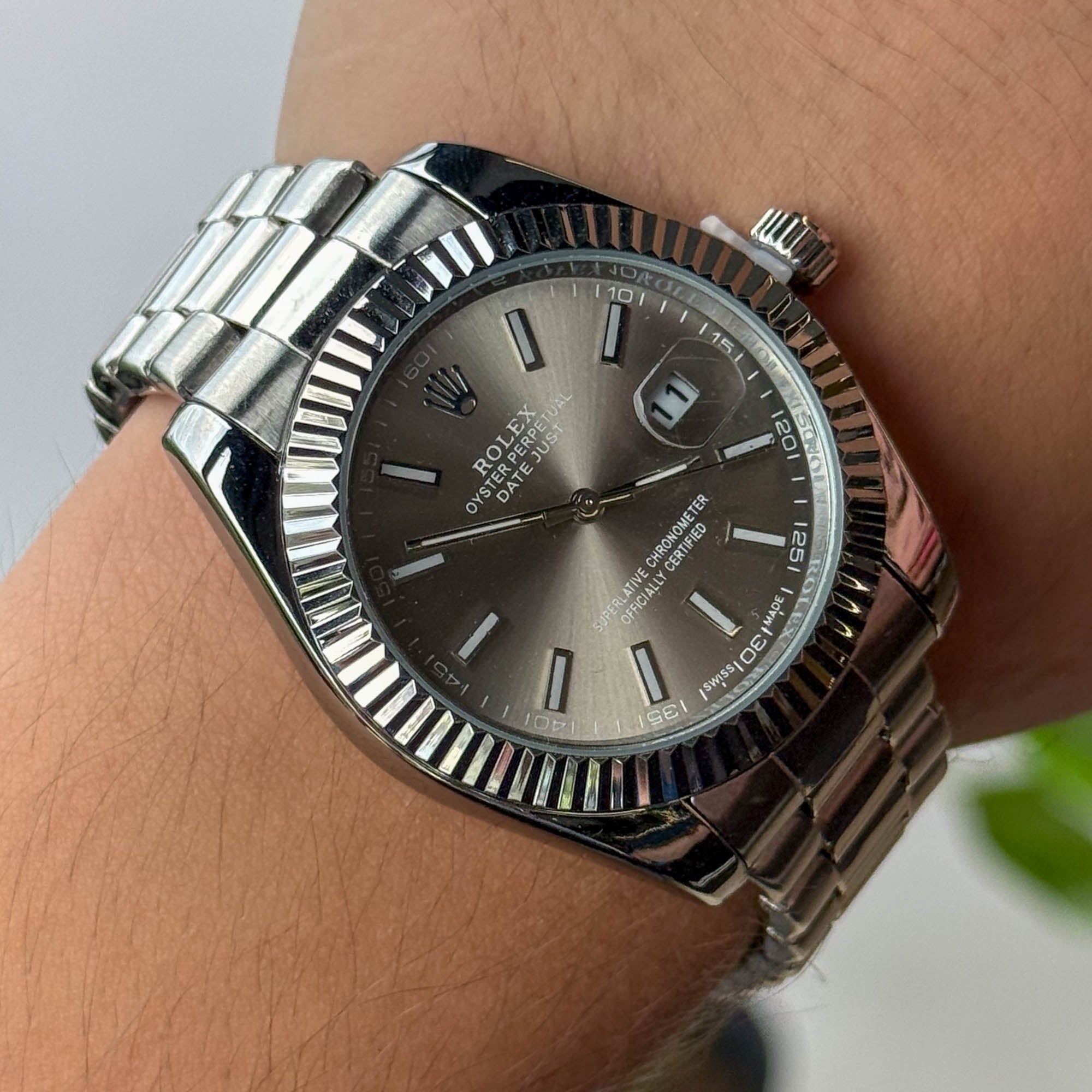RELOJ R0L3X  PLATEADO FONDO GRIS  HOMBRE