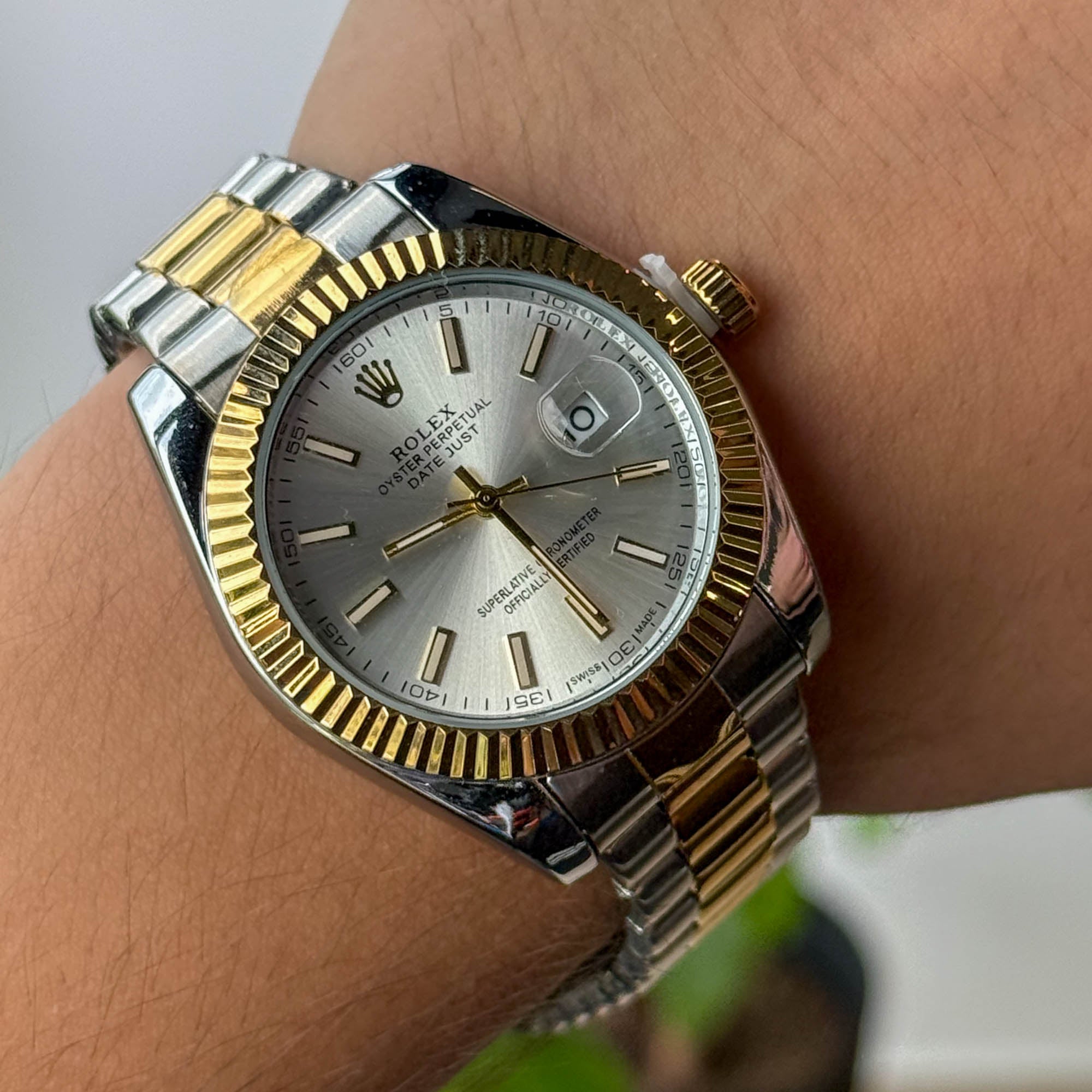 RELOJ R0L3X  BICOLOR FONDO PLATEADO  HOMBRE
