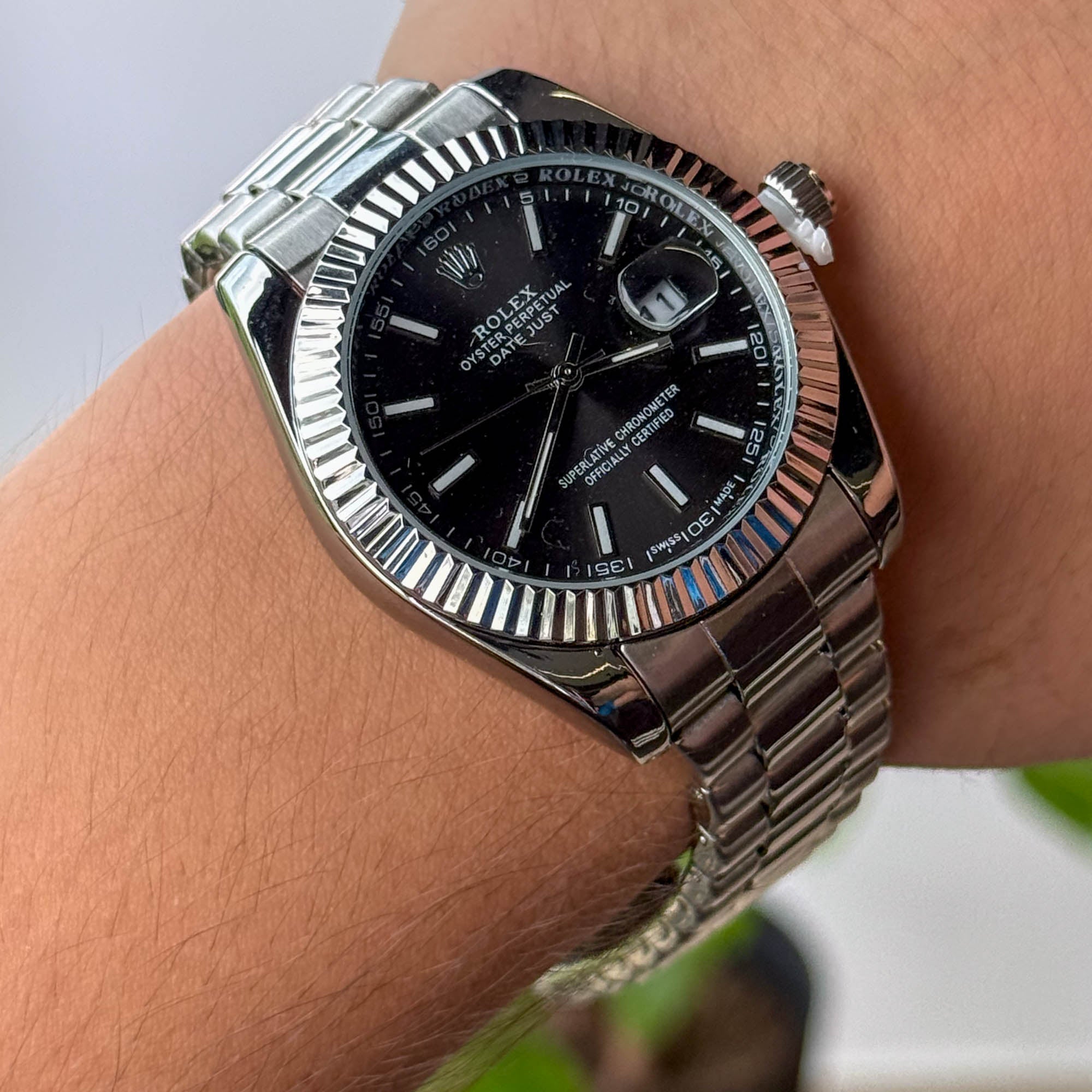RELOJ R0L3X  PLATEADO FONDO NEGRO  HOMBRE