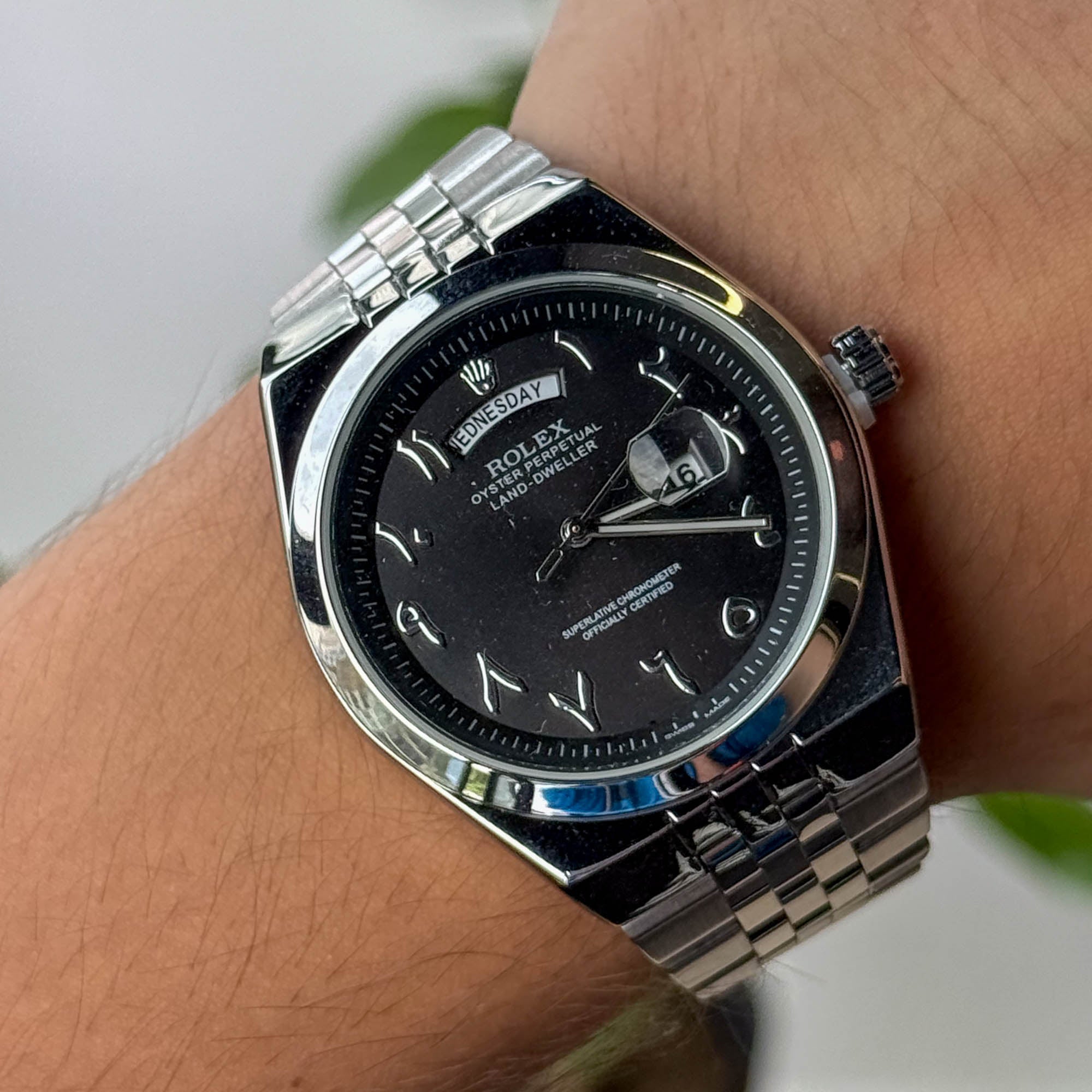 RELOJ R0L3X PLATEADO FONDO NEGRO HOMBRE