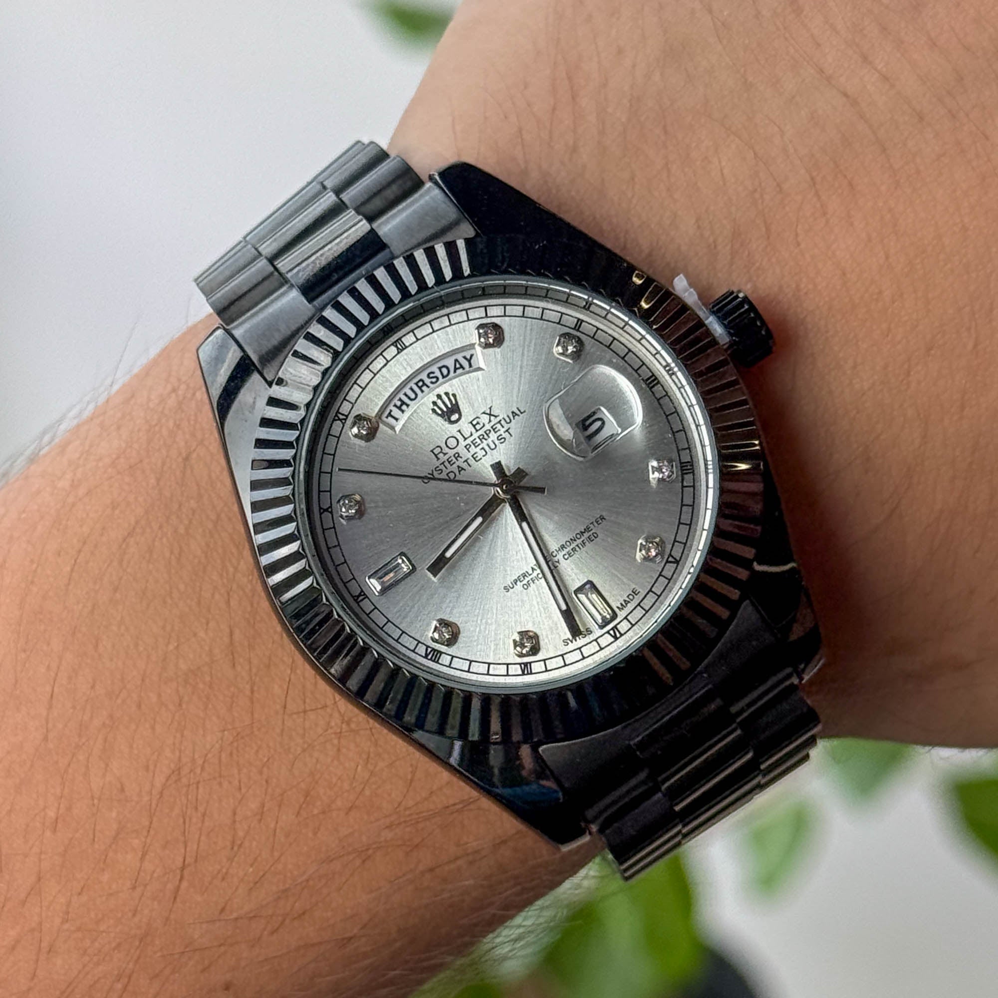 RELOJ R0L3X NEGRO FONDO PLATEADO HOMBRE