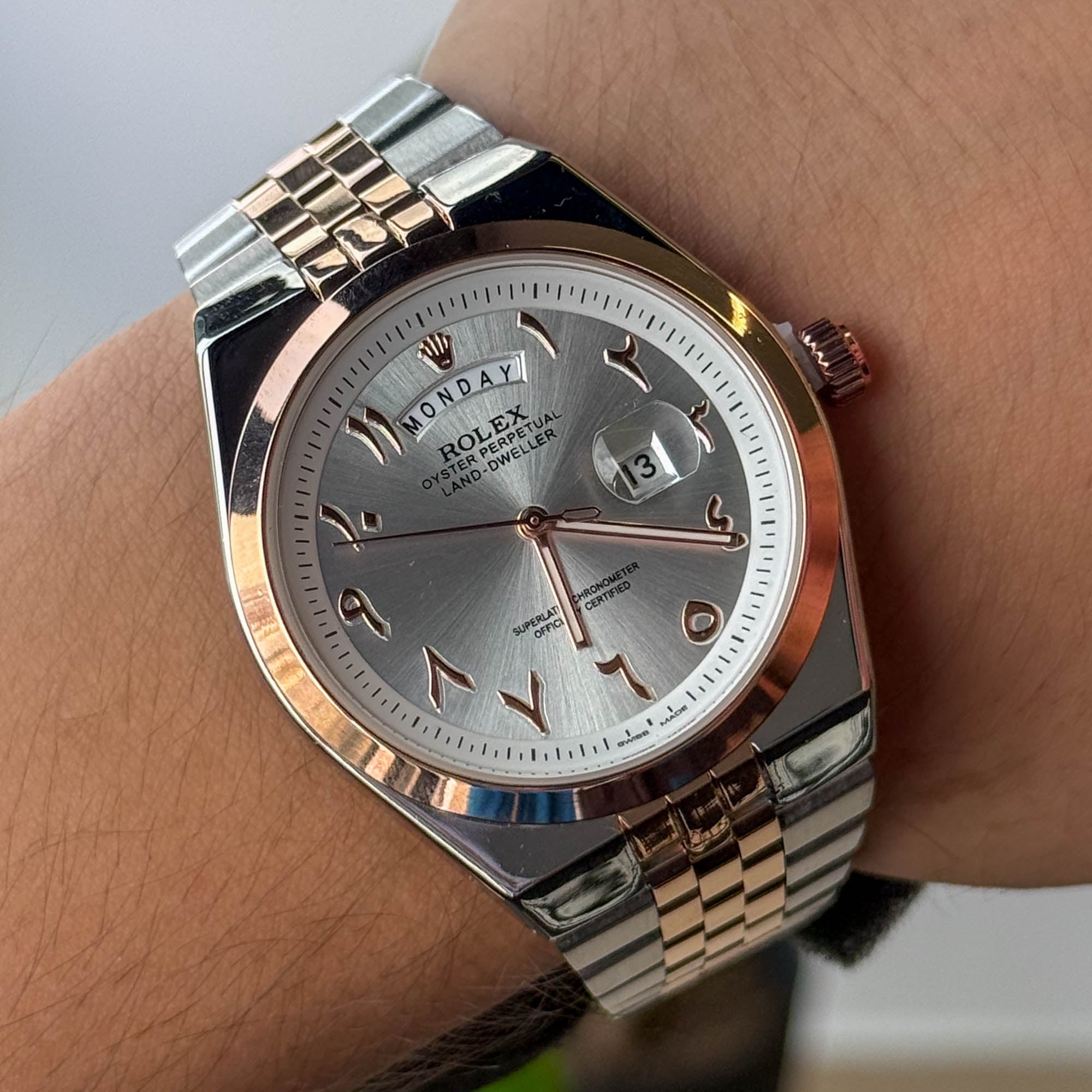 RELOJ R0L3X  BICOLOR ROSA FONDO PLATEADO  HOMBRE