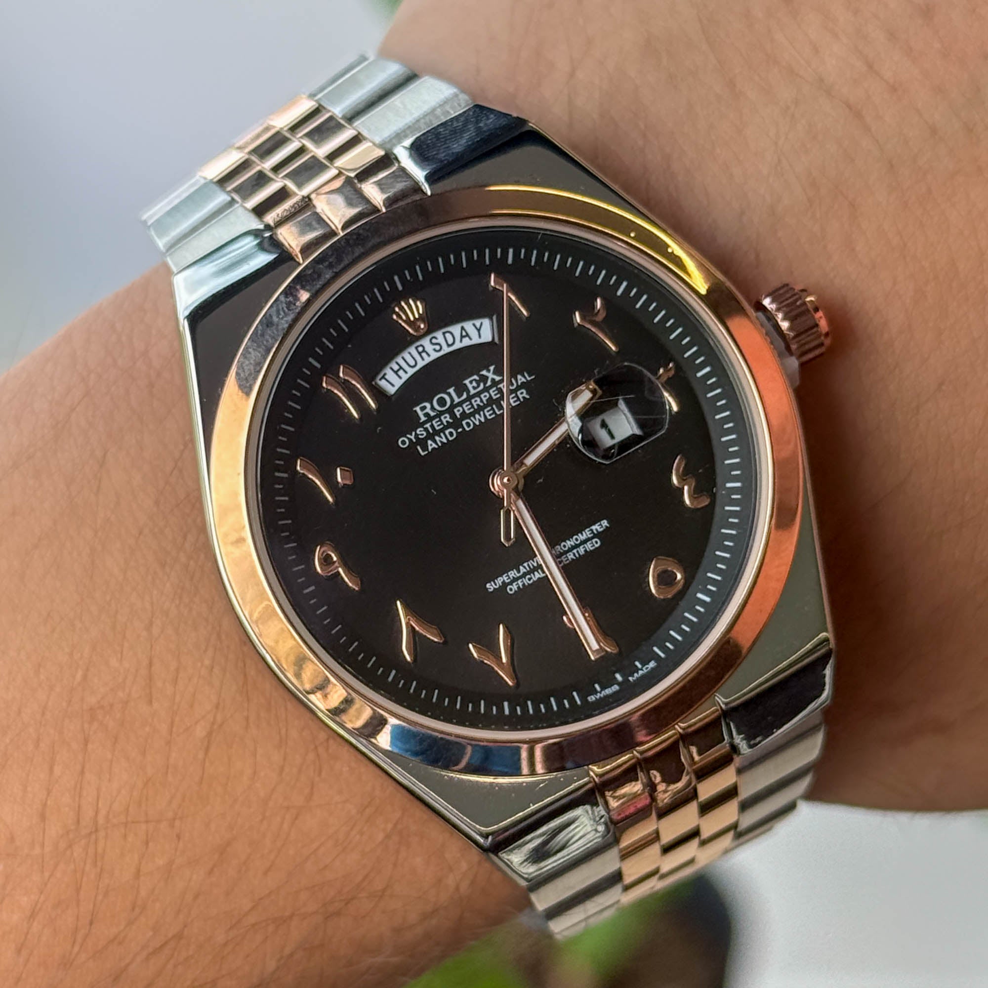 RELOJ R0L3X  BICOLOR ROSA FONDO NEGRO  HOMBRE