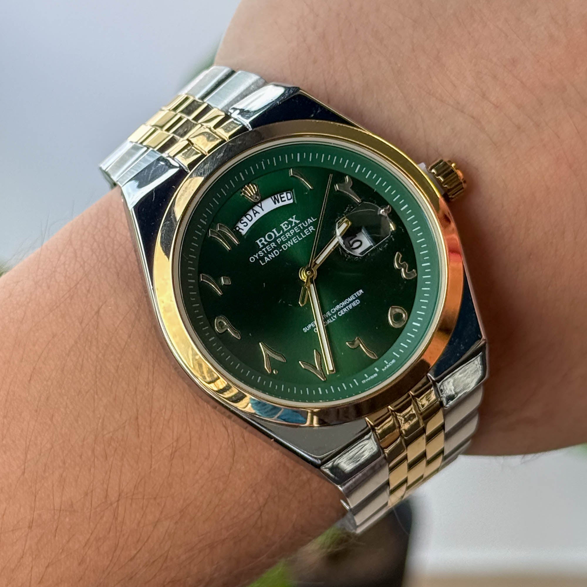 RELOJ R0L3X BICOLOR  FONDO VERDE  HOMBRE